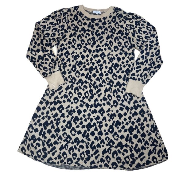 Loft Long Sleeve Animal  Print  Sweater Knitted  Tan Dress  Size Large - Picture 1 of 4